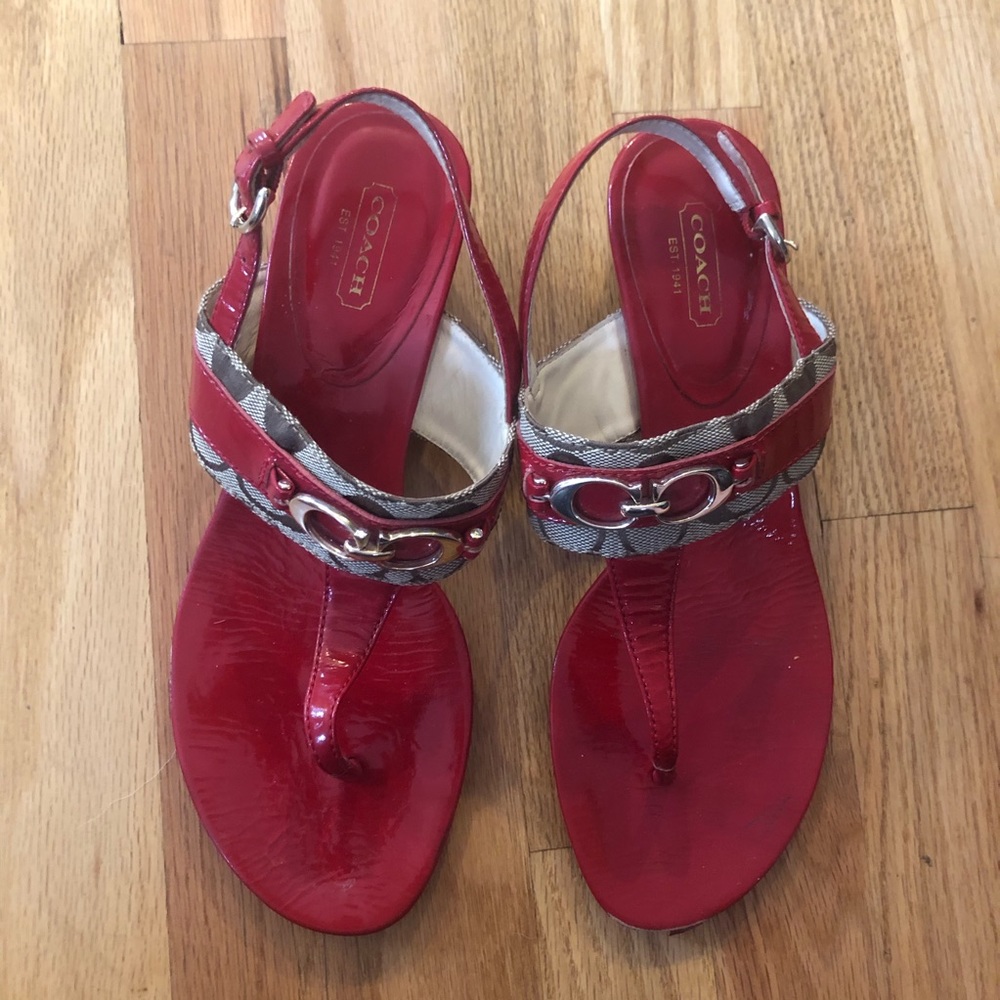 Coach Despina Red heeled sandal with emblem